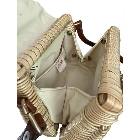 Vintage Wicker Purse Mini Summer Leather Strap Flip Top Twist Lock - Picture 9 of 16